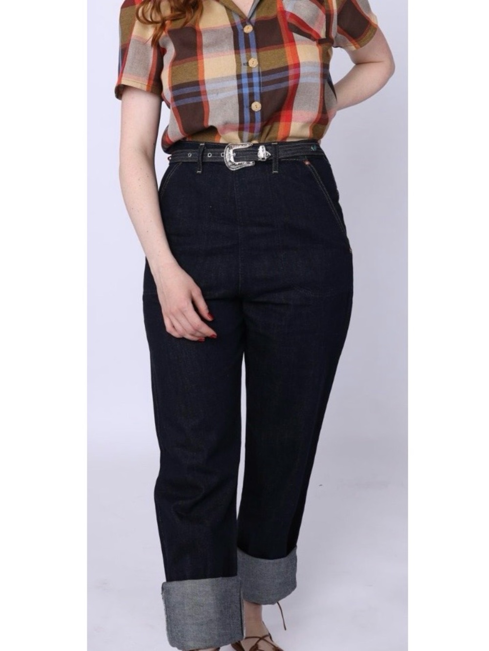 High-Rise Dark Indigo Cuffed Women's Jeans